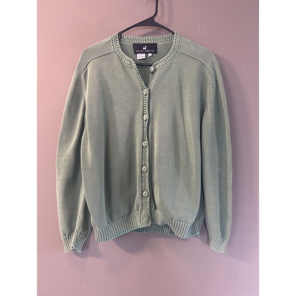 Peruvian Connection Women's XL Pima Cotton Green Button Cardigan Grandma Boho - Picture 1 of 7